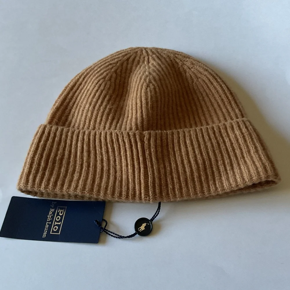 POLO RALPH LAUREN MENS SIGNATURE PONY WOOL KNIT BEANIE CAMEL OS NWT